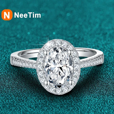 NeeTim Oval Moissanite Ring for Women – 1CT/2CT D VVS1 Diamond S925 Silver Engagement Jewelry