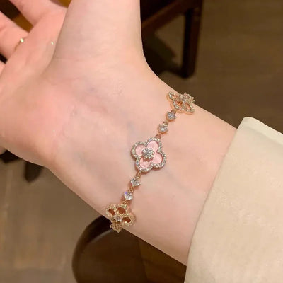 Pink Clover Diamond Bracelet – Elegant Women's Floral Jewelry