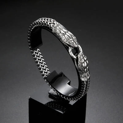 Double Snake Head Bracelet – Bold Stainless Steel Punk Style